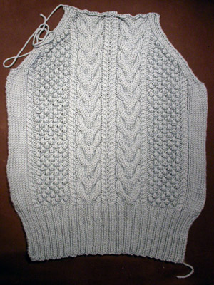 Debbie Bliss Cabled Jacket - the back is done