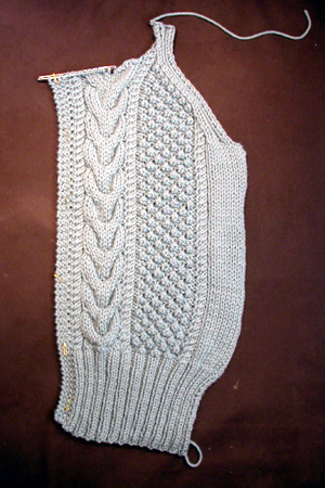 Debbie Bliss Cabled Jacket - the left front is done