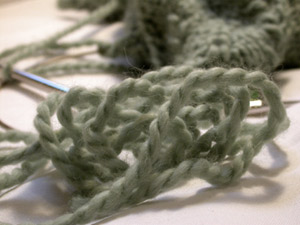 Green lace scarf, nearly done