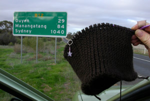 knitting Jesse a hat on the way home 26th and 27th July 2005