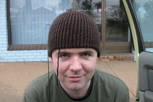 knitting Jesse a hat on the way home 26th and 27th July 2005