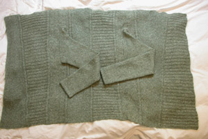 Green Sussan sweater laid flat