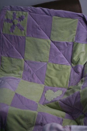 Green and Purple velour baby quilt